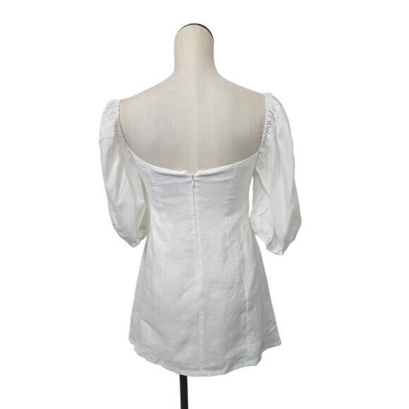 NWT Revolve Rumer Freya Puff Sleeve Linen Cutout Mini Dress Size Medium White - Picture 2 of 10
